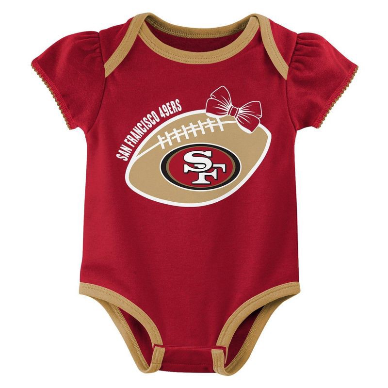 slide 4 of 4, NFL San Francisco 49ers Girls' White 3pk Bodysuit - 12M, 3 ct