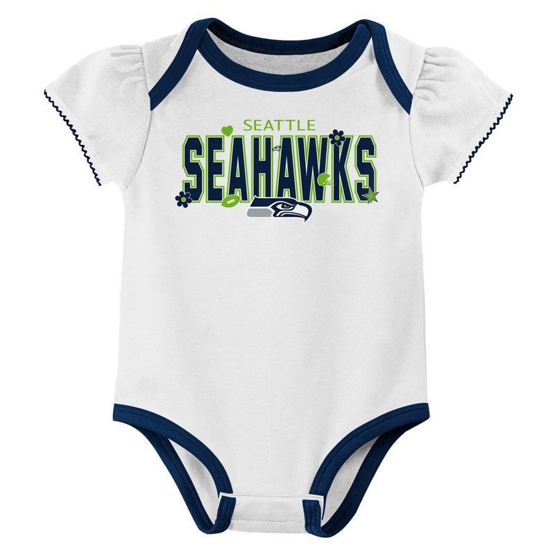 slide 2 of 4, NFL Seattle Seahawks Girls' White 3pk Bodysuit - 0-3M, 3 ct
