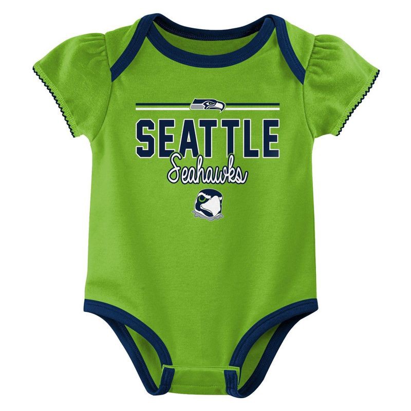 slide 3 of 4, NFL Seattle Seahawks Girls' White 3pk Bodysuit - 0-3M, 3 ct