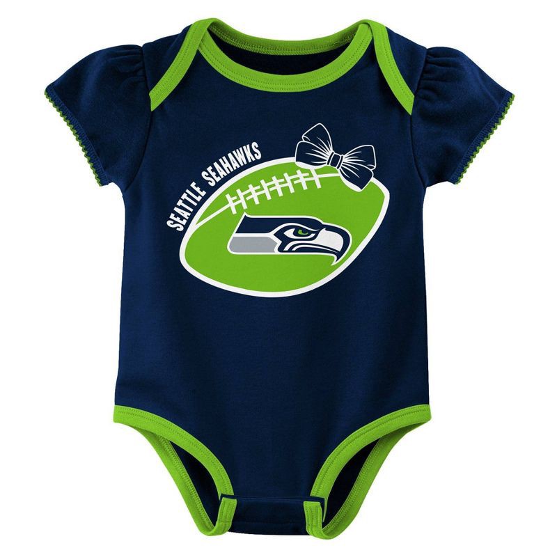 slide 4 of 4, NFL Seattle Seahawks Girls' White 3pk Bodysuit - 0-3M, 3 ct