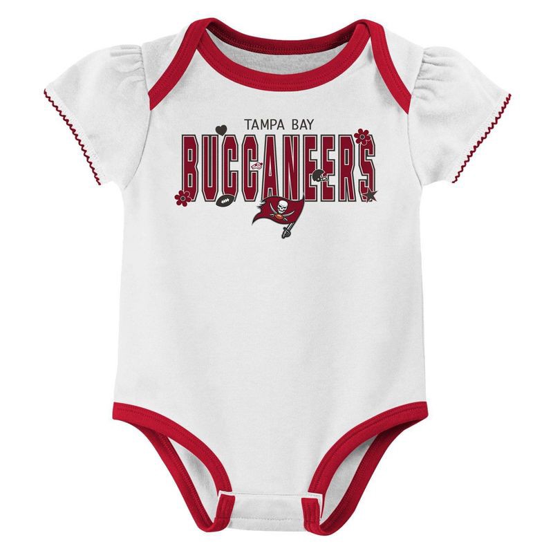slide 2 of 4, NFL Tampa Bay Buccaneers Girls' White 3pk Bodysuit - 0-3M, 3 ct