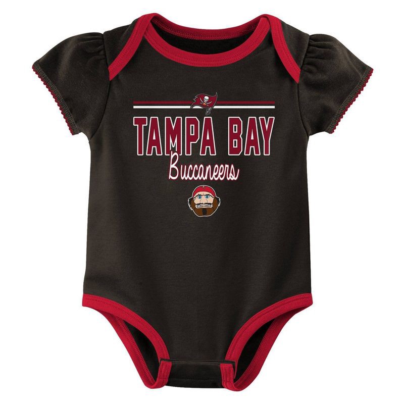 slide 3 of 4, NFL Tampa Bay Buccaneers Girls' White 3pk Bodysuit - 0-3M, 3 ct