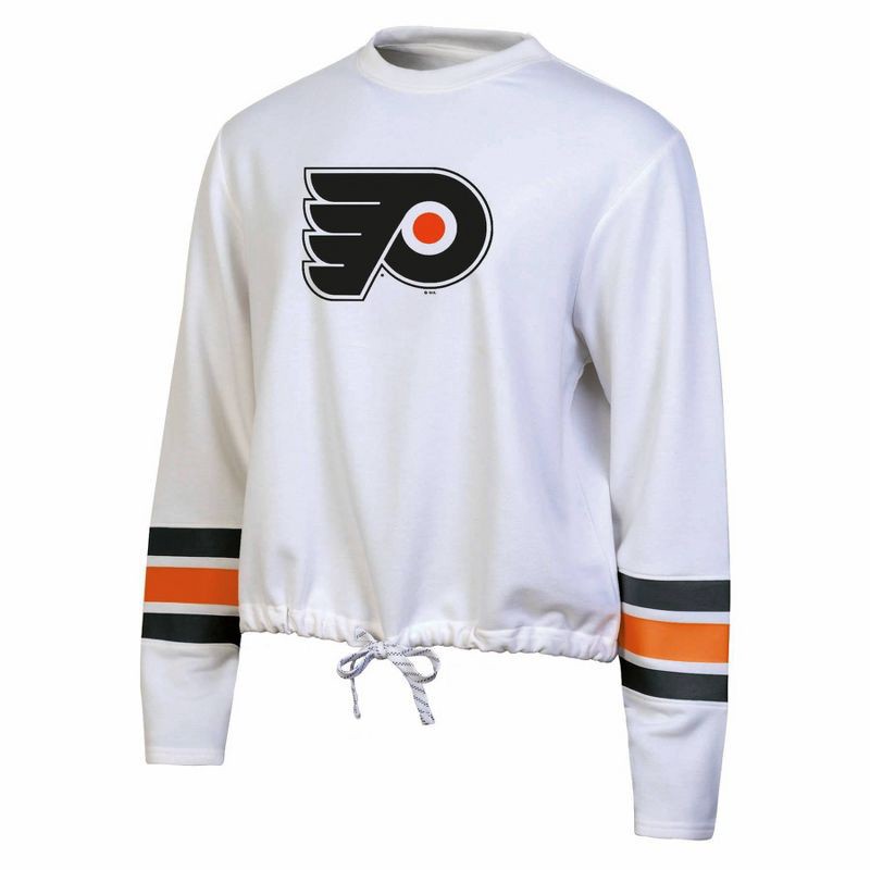 slide 1 of 3, NHL Philadelphia Flyers Women's White Long Sleeve Fleece Crew Sweatshirt - M, 1 ct