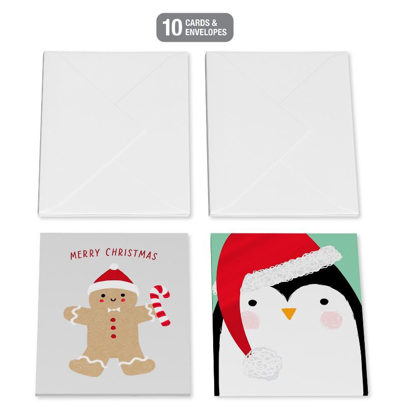 slide 4 of 5, American Greetings 10ct Blank Christmas Cards Boxed with Envelopes Gingerbread Man and Penguin, 10 ct