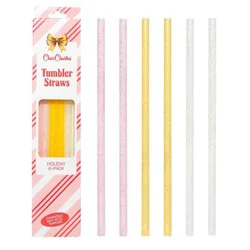 CharCharms 6pk 30oz Holiday Glitter Water Bottle Straws Pink/Gold/White