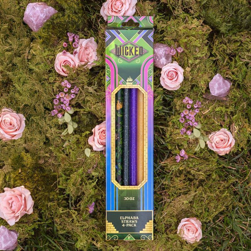 slide 3 of 11, CharCharms 4pk 30oz Water Bottle Straws Wicked 2 Elphaba, 4 ct; 30 oz