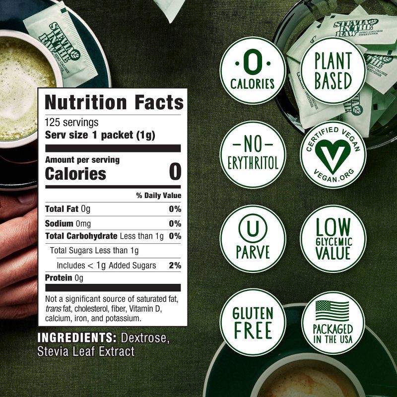 slide 3 of 7, In The Raw Stevia Zero-Calorie Sweetener Sugar Substitutes - 4.4oz/125ct, 4.4 oz, 125 ct