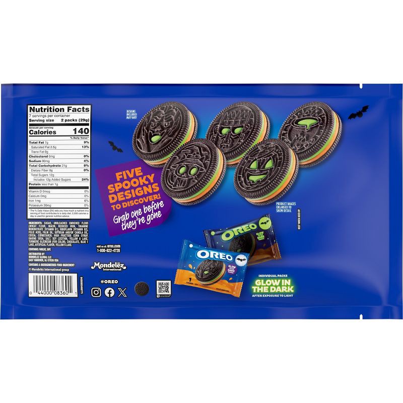 slide 2 of 14, Oreo Halloween Green and Orange Creme Chocolate Sandwich Cookies - 7.14oz/14ct, 7.14 oz, 14 ct