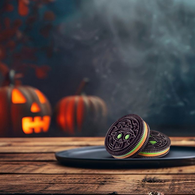 slide 9 of 14, Oreo Halloween Green and Orange Creme Chocolate Sandwich Cookies - 7.14oz/14ct, 7.14 oz, 14 ct