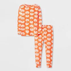 Toddler Girls' 2pc Snuggly Soft Pumpkin Long Sleeve Pajama Set - Cat & Jack™ Orange 2T