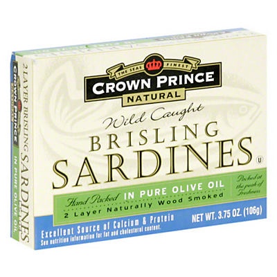slide 1 of 2, Crown Prince Natural Brisling Sardines In Pure Olive Oil, 3.75 oz