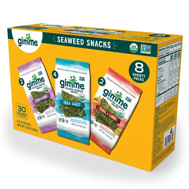 slide 2 of 8, Gimme Variety Pack Roasted Seaweed Snacks - 1.41oz/8ct, 1.41 oz, 8 ct