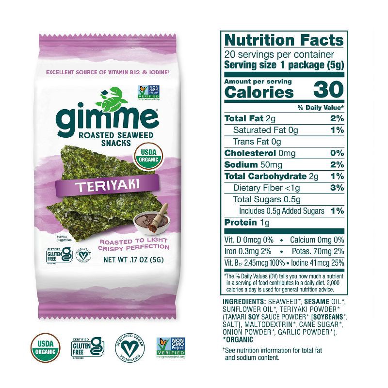 slide 5 of 8, Gimme Variety Pack Roasted Seaweed Snacks - 1.41oz/8ct, 1.41 oz, 8 ct