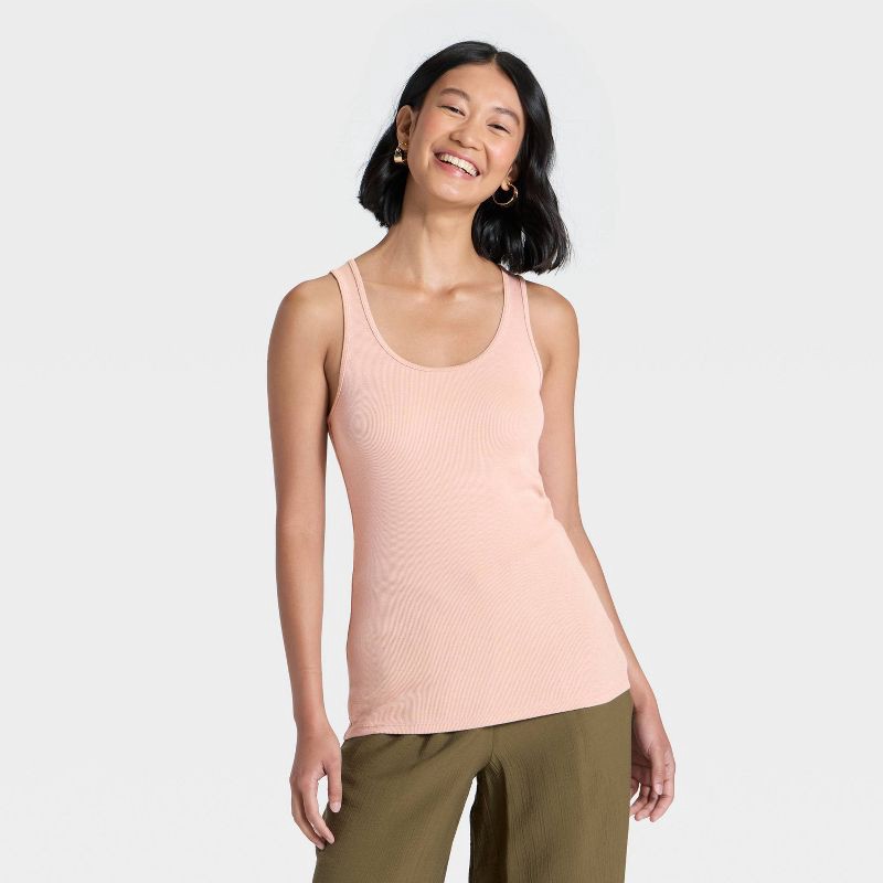 slide 1 of 4, Women's Slim Fit Layered Tank Top - A New Day™ Pink S, 1 ct