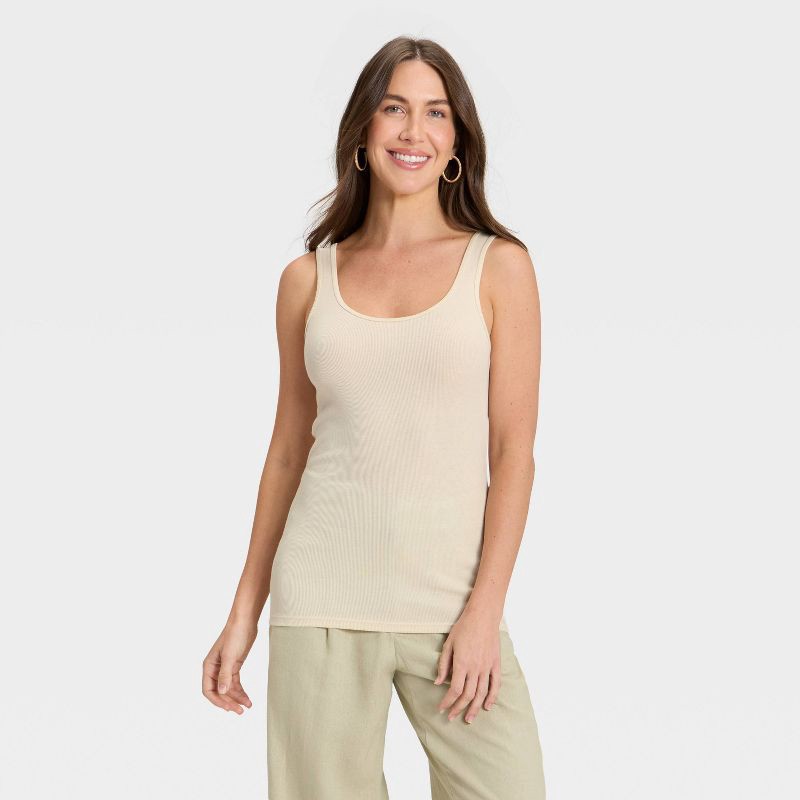 slide 1 of 4, Women's Slim Fit Layered Tank Top - A New Day™ Cream XS, 1 ct