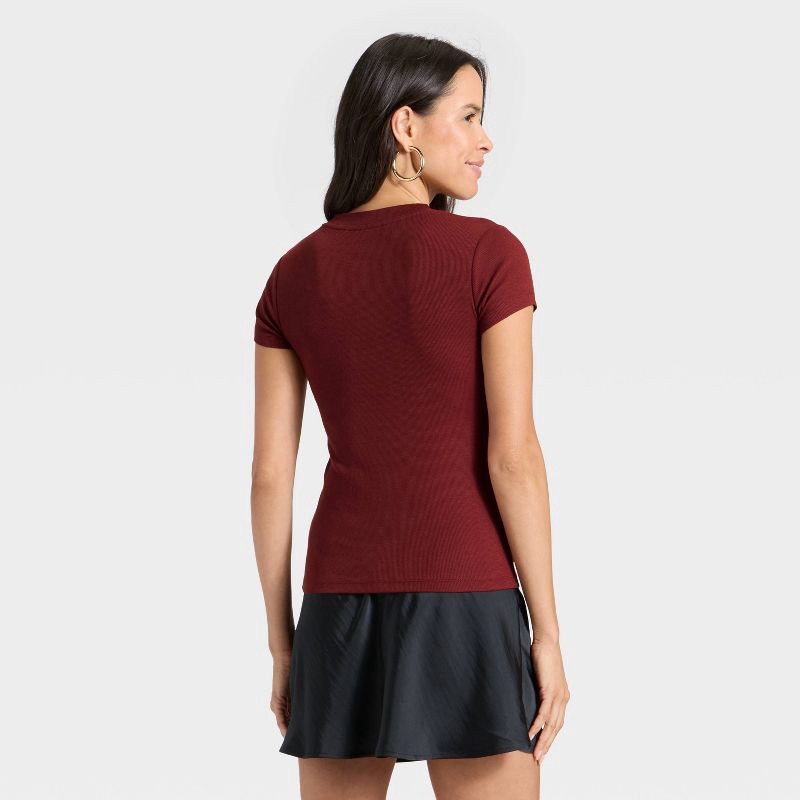slide 2 of 4, Women's Slim Fit Short Sleeve Ribbed T-Shirt - A New Day™ Maroon XL, 1 ct