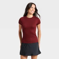 Women's Slim Fit Short Sleeve Ribbed T-Shirt - A New Day™ Maroon XL