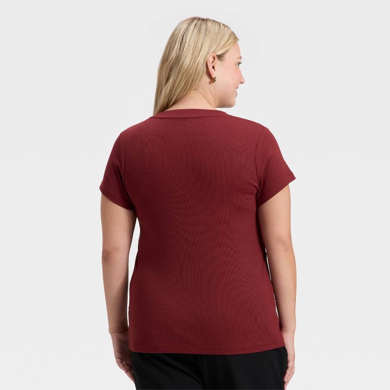 slide 2 of 3, Women's Slim Fit Short Sleeve Ribbed T-Shirt - A New Day™ Maroon XXL, 1 ct