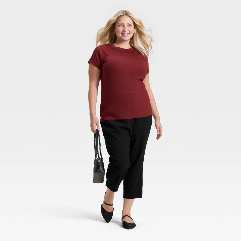slide 3 of 3, Women's Slim Fit Short Sleeve Ribbed T-Shirt - A New Day™ Maroon XXL, 1 ct