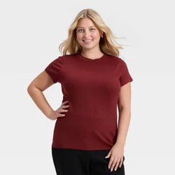 Women's Slim Fit Short Sleeve Ribbed T-Shirt - A New Day™ Maroon XXL
