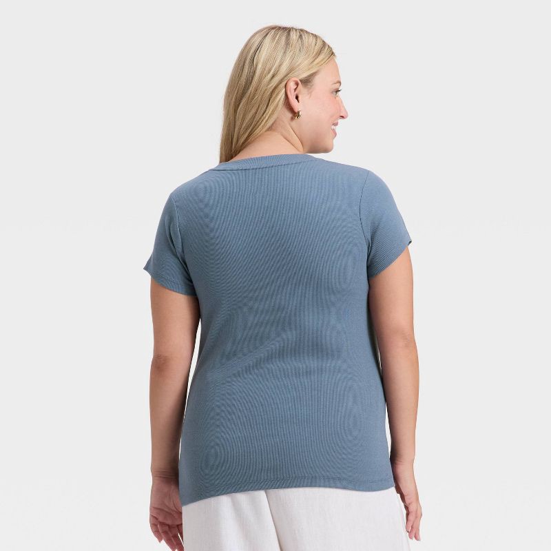 slide 2 of 3, Women's Slim Fit Short Sleeve Ribbed T-Shirt - A New Day™ Sea Blue XXL, 1 ct