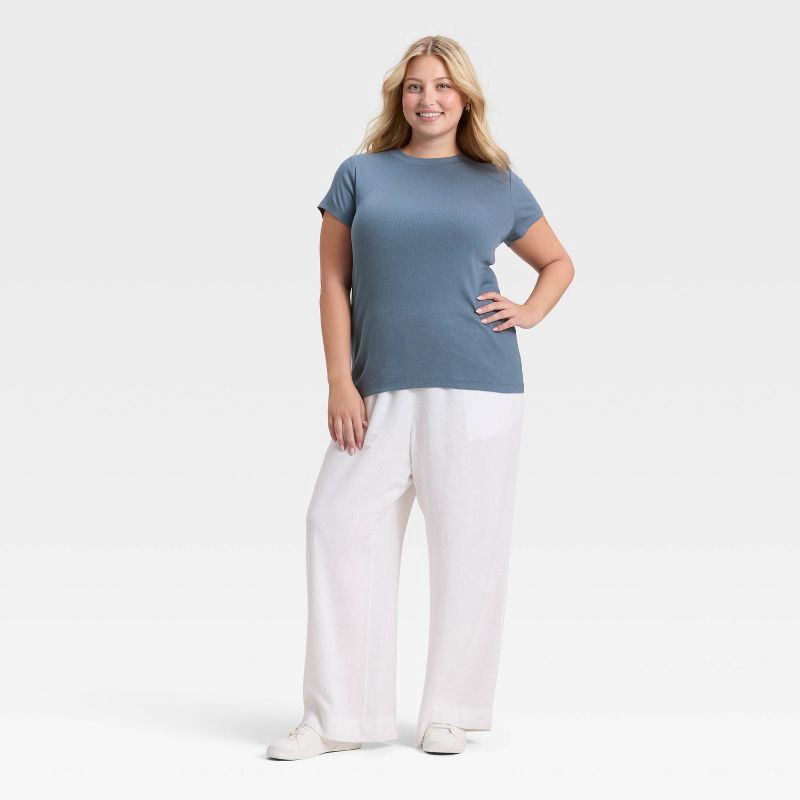 slide 3 of 3, Women's Slim Fit Short Sleeve Ribbed T-Shirt - A New Day™ Sea Blue XXL, 1 ct