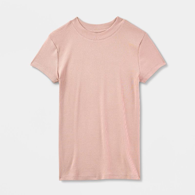slide 4 of 4, Women's Slim Fit Short Sleeve Ribbed T-Shirt - A New Day™ Pink S, 1 ct