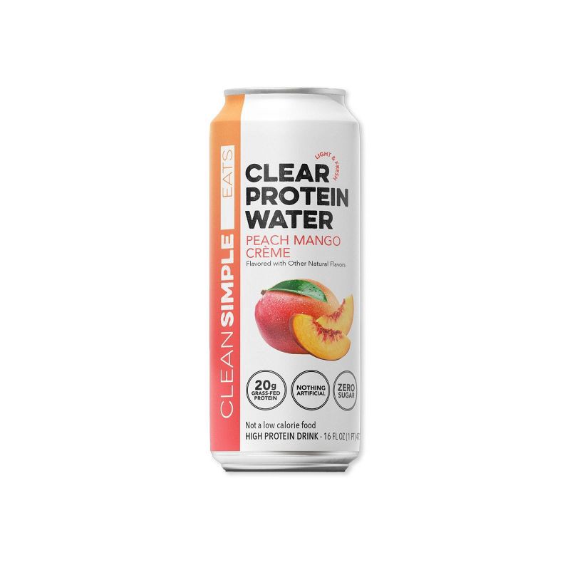 slide 1 of 6, Clean Simple Eats Clear Protein Water Peach Mango Creme - 16 fl oz Can, 16 fl oz