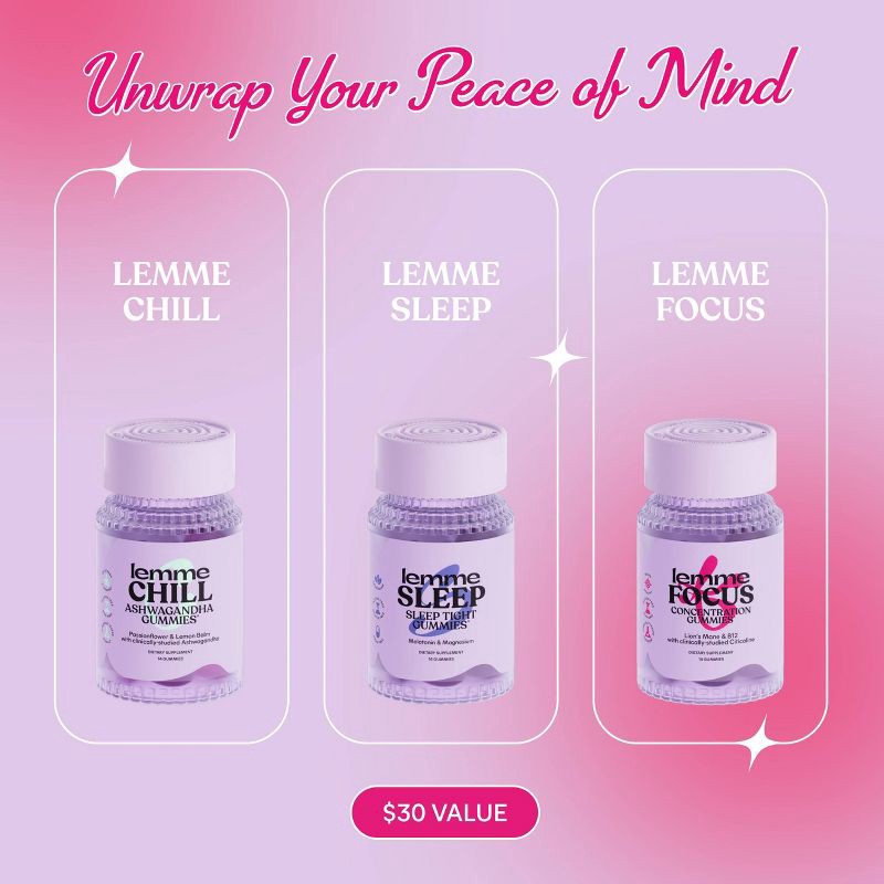 slide 3 of 5, Lemme Holiday Reset Mini's Set - Sleep Chill Focus - 3ct, 3 ct