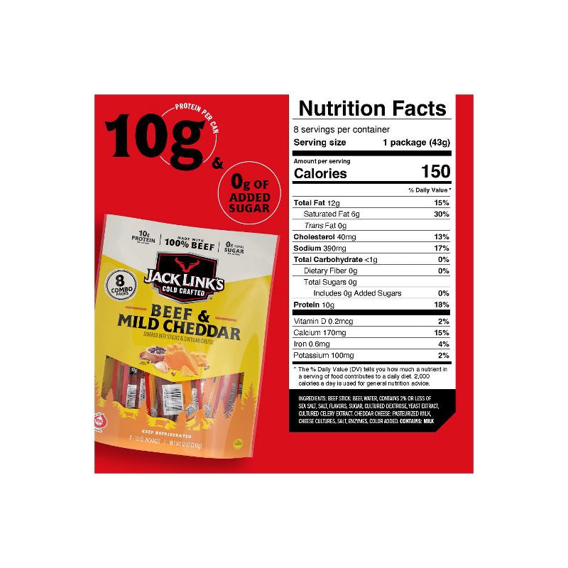 slide 6 of 10, Jack Link's Cold Crafted Beef and Cheddar Cheese - 12oz/8ct, 8 ct; 12 oz
