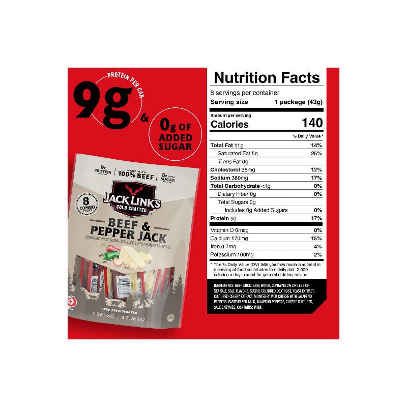 slide 6 of 9, Jack Link's Cold Crafted Beef and Pepper Jack Cheese - 12oz/8ct, 8 ct; 12 oz