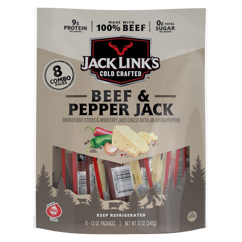 slide 1 of 9, Jack Link's Cold Crafted Beef and Pepper Jack Cheese - 12oz/8ct, 8 ct; 12 oz