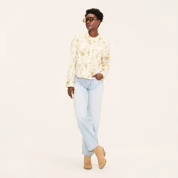 Women's Floral Button-Down Long Sleeve Collared Utility Shirt - Woolrich x Target Cream XL