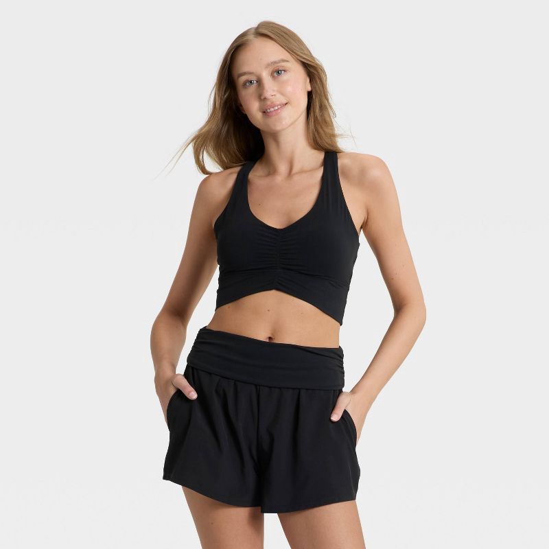 slide 1 of 3, Women's Cinched Longline Sports Bra - JoyLab™ Black M, 1 ct