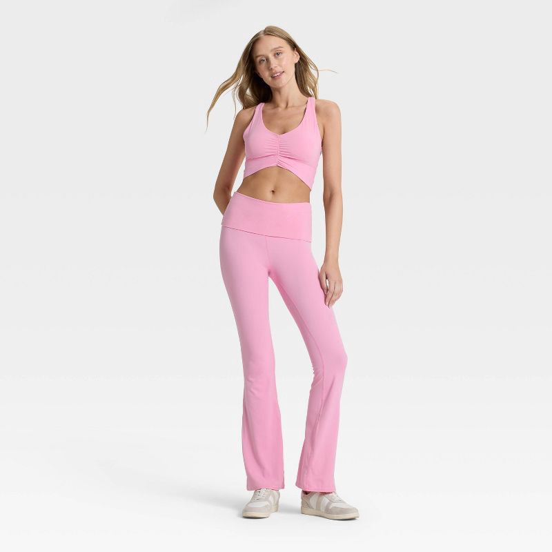 slide 3 of 3, Women's High-Rise Foldover Waistband Flared Leggings - JoyLab™ Light Pink L, 1 ct