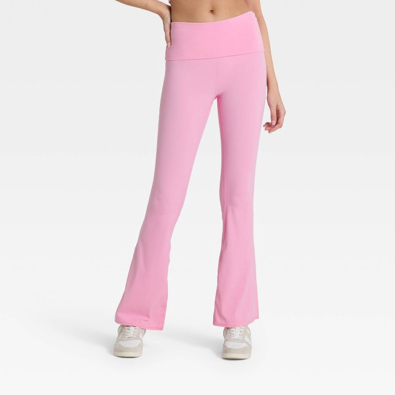slide 1 of 3, Women's High-Rise Foldover Waistband Flared Leggings - JoyLab™ Light Pink XXL, 1 ct