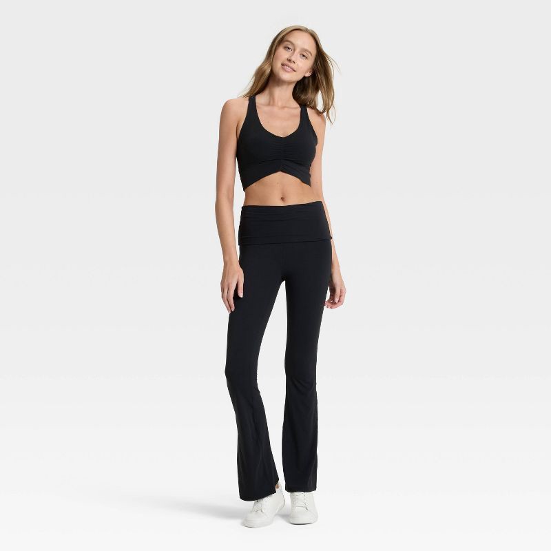 slide 3 of 3, Women's High-Rise Foldover Waistband Flared Leggings - JoyLab™ Black S, 1 ct