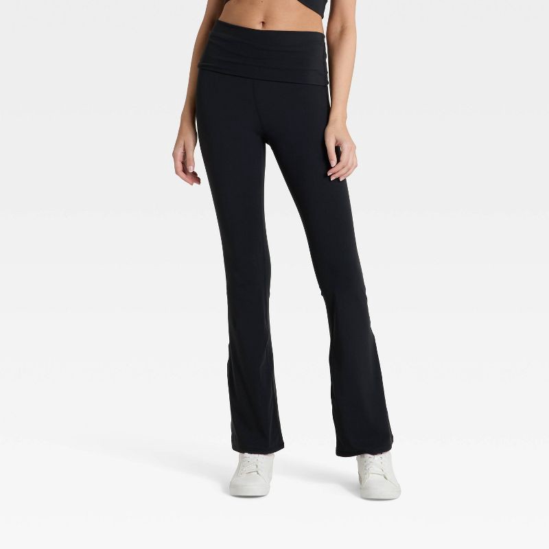 slide 1 of 3, Women's High-Rise Foldover Waistband Flared Leggings - JoyLab™ Black L, 1 ct