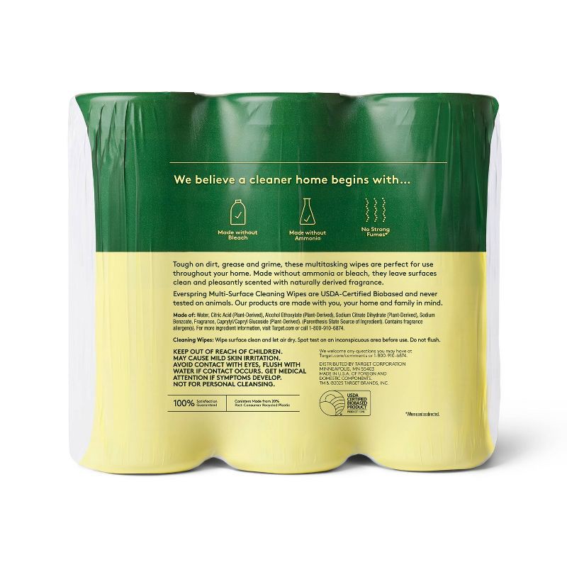slide 3 of 3, Lemon & Mint Multi-Surface Cleaning Wipes - 105ct/3pk -Everspring™, 105 ct, 3 ct