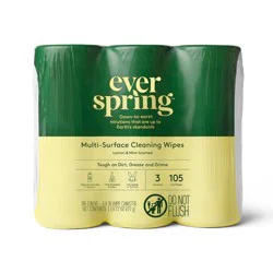 Lemon & Mint Multi-Surface Cleaning Wipes - 105ct/3pk -Everspring™