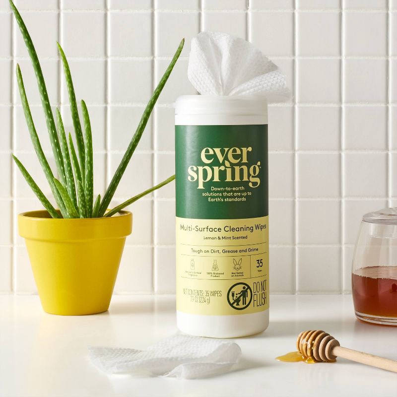 slide 2 of 4, Lemon & Mint Multi-Surface Cleaning Wipes - 35ct - Everspring™, 35 ct