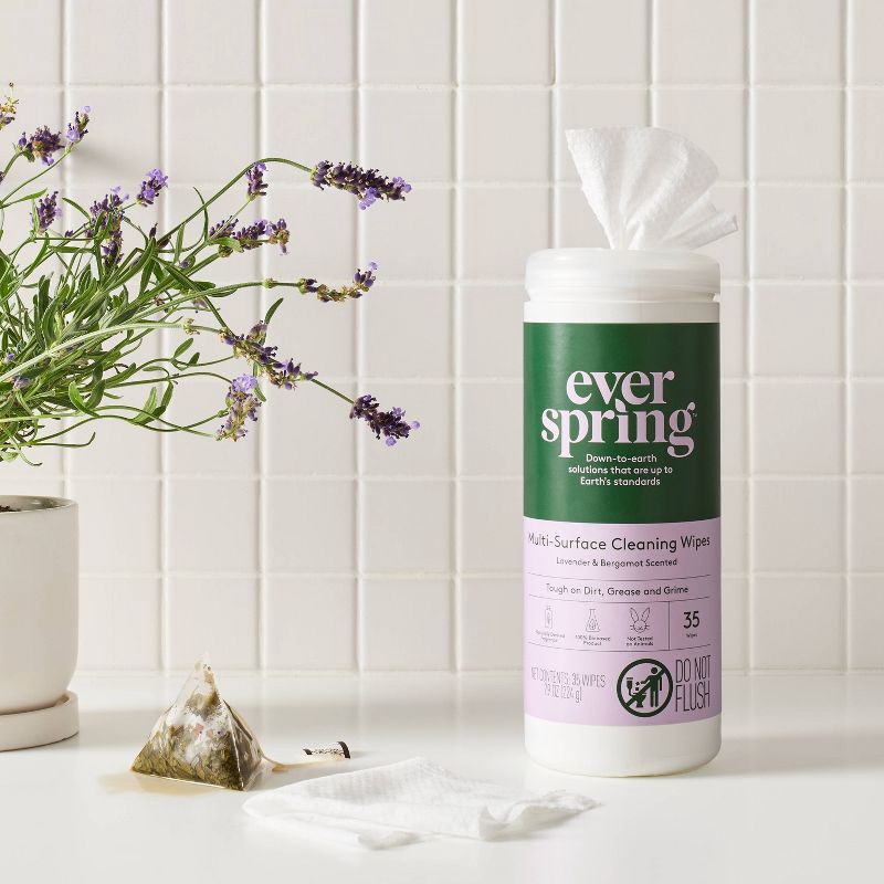 slide 2 of 3, Lavender & Bergamot Multi-Surface Cleaning Wipes - 105ct/3pk - Everspring™, 35 ct, 3 ct