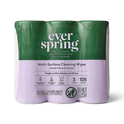Lavender & Bergamot Multi-Surface Cleaning Wipes - 105ct/3pk - Everspring™: Plastic Canister, All-Purpose Cleaner, Non-Porous