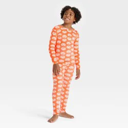 Kids' 2pc Halloween Pumpkins Snuggly Soft Long Sleeve Tight Fit Pajama Set - Cat & Jack™ Orange 6