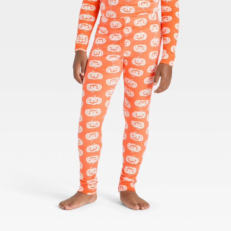 slide 4 of 4, Kids' 2pc Halloween Pumpkins Snuggly Soft Long Sleeve Tight Fit Pajama Set - Cat & Jack™ Orange 10, 2 ct