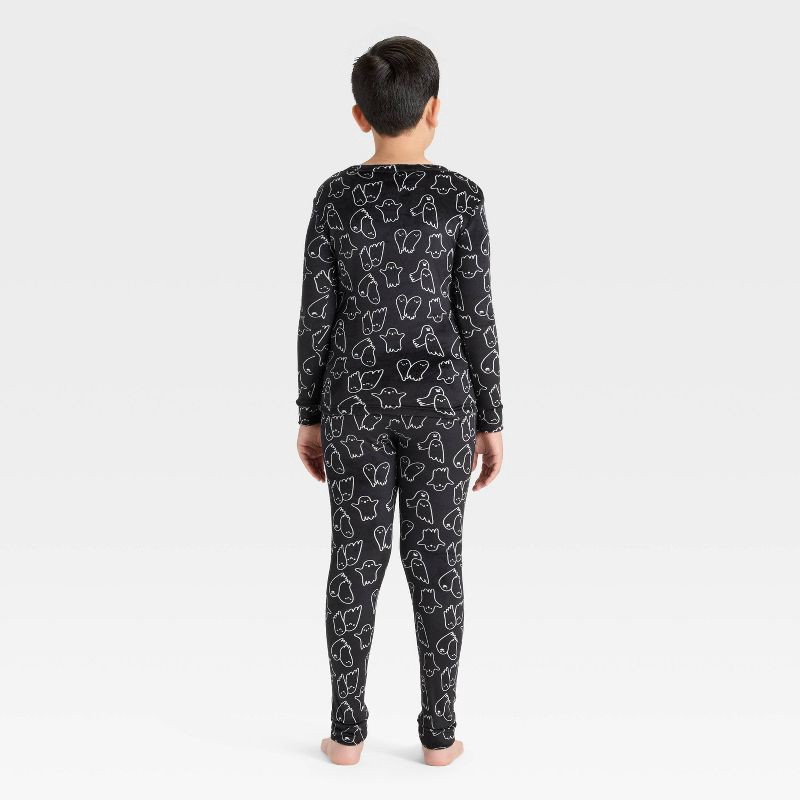 slide 2 of 4, Kids' 2pc Halloween Ghosts Snuggly Soft Long Sleeve Tight Fit Pajama Set - Cat & Jack™ Black 6, 2 ct