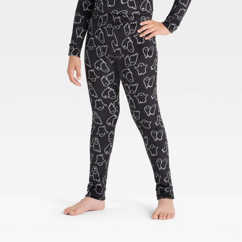 slide 4 of 4, Kids' 2pc Halloween Ghosts Snuggly Soft Long Sleeve Tight Fit Pajama Set - Cat & Jack™ Black 6, 2 ct