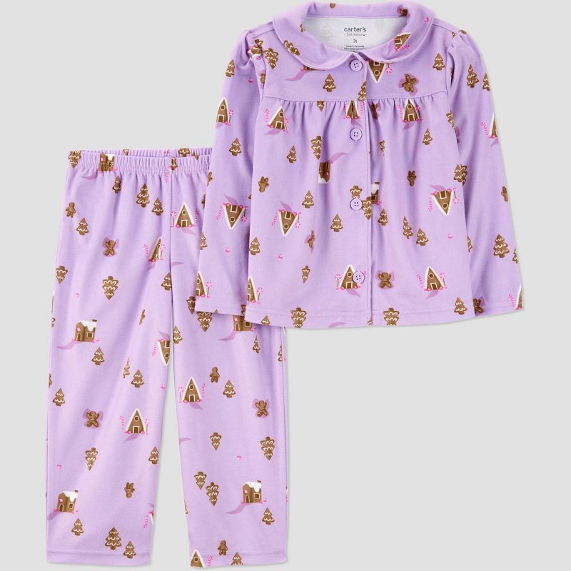 slide 1 of 4, Carter's Just One You® Toddler Girls' 2pc Christmas Gingerbread Coat Long Sleeve Pajama Set - Purple 18M, 2 ct