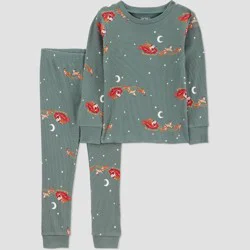 Carter's Just One You® Toddler 2pc Christmas Santa's Sleighs Long Sleeve Cotton Pajama Set - Green 18M