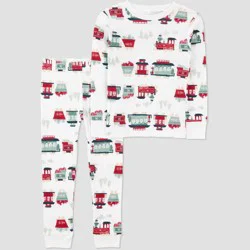 Carter's Just One You® Toddler 2pc Christmas Trains Long Sleeve Cotton Pajama Set - Ivory 18M
